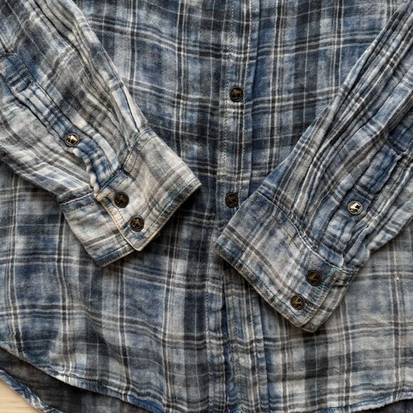 Ryan Michael Men's Large Western Shirt Button Up Blue Woven Plaid Long Sleeve - Picture 3 of 15